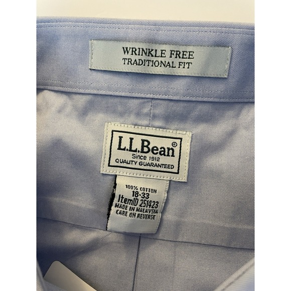 NEW LL Bean Oxford Shirt Mens 18 - 33 Wrinkle Free Blue Traditional Long Sleeve - Picture 4 of 7